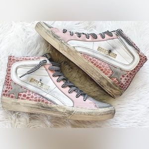 Golden Goose Pink Leather and Croc Leather Slides